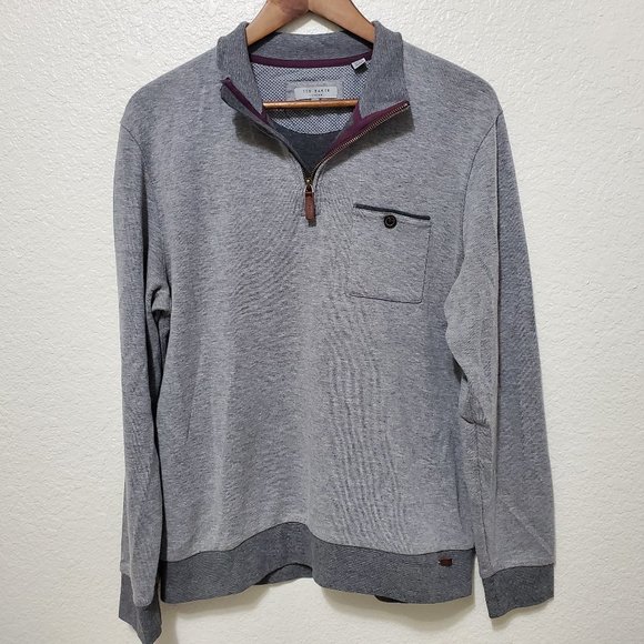 Ted Baker London  quarter zip pullover sweater gray cotton - Picture 1 of 11